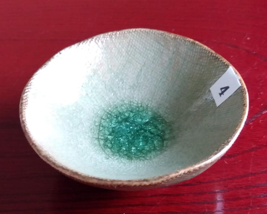 越前焼名工　桝田屋光生　自然灰釉窯変ビードロ模様ぐいのみ【大きめ】豆茶碗 セット