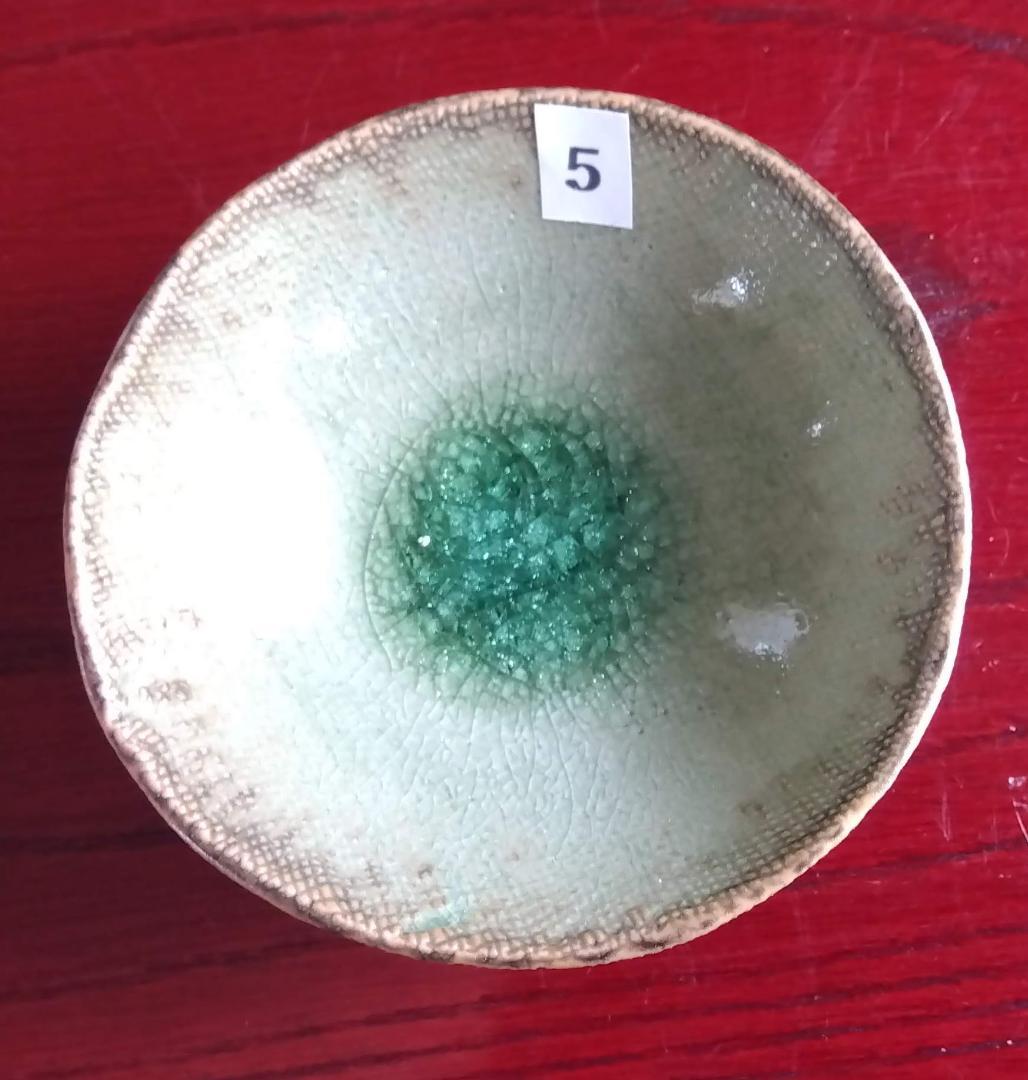 越前焼名工　桝田屋光生　自然灰釉窯変ビードロ模様ぐいのみ【大きめ】豆茶碗 セット