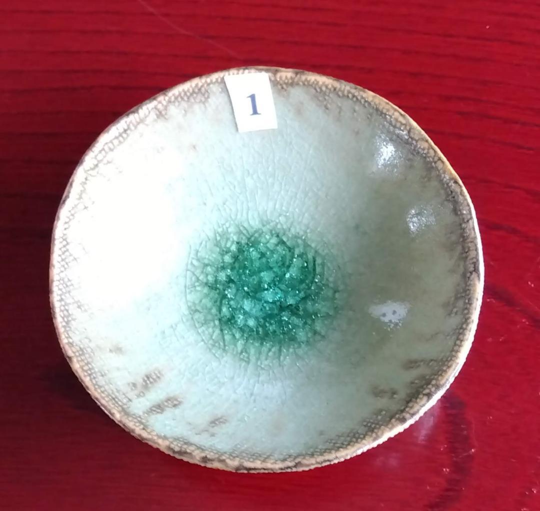 越前焼名工　桝田屋光生　自然灰釉窯変ビードロ模様ぐいのみ【大きめ】豆茶碗 セット