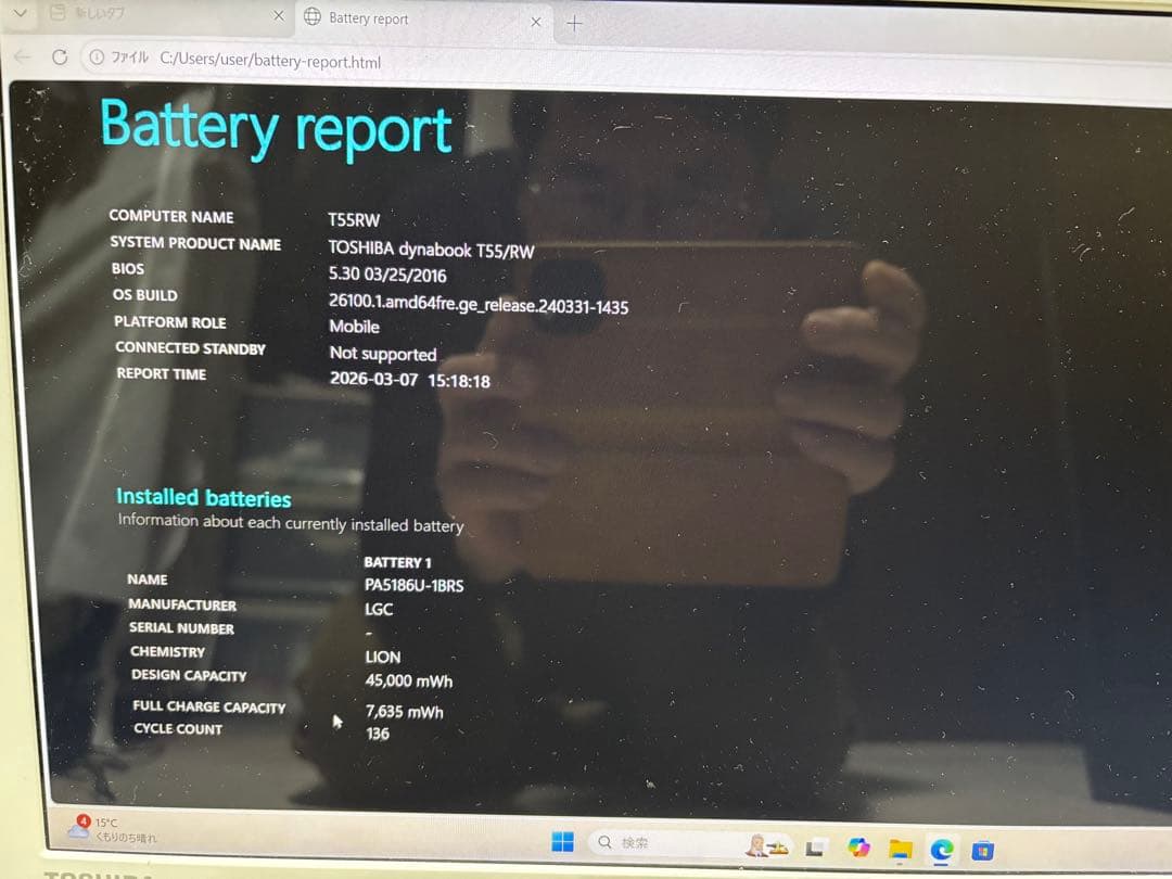 TOSHIBA dynabook TR55/RW 15.6インチ ホワイト