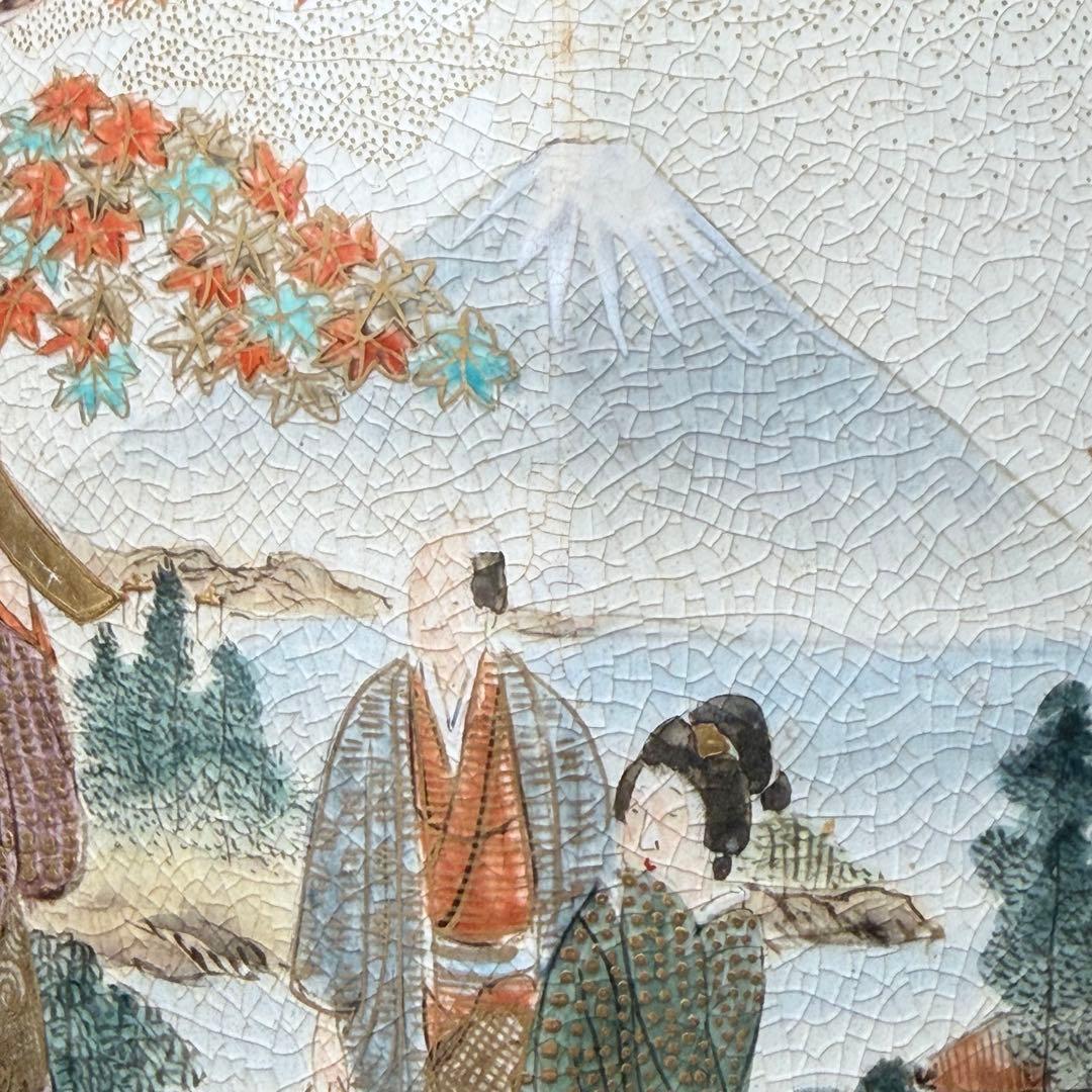 幕末〜明治期　瑠璃薩摩　美人図六角花瓶　共箱　蒐集家　豪商旧蔵品　高30.8cm