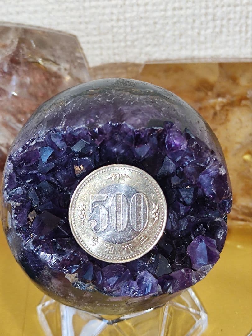 天然石 大玉アメジスト 笑い口 スフィア 6.3cm 63mm