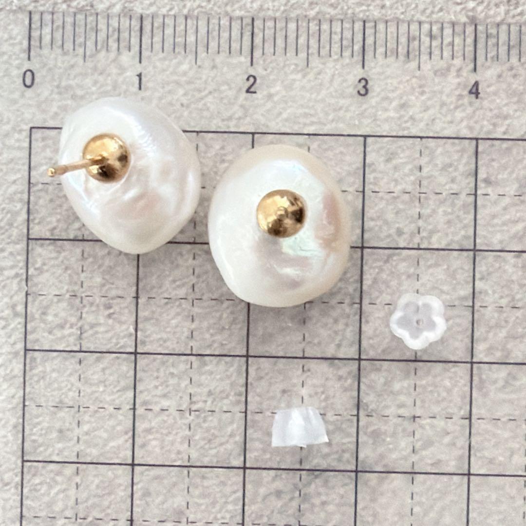 591大粒バロックパール スタッドピアス13mmサージカルステンレスゴールド