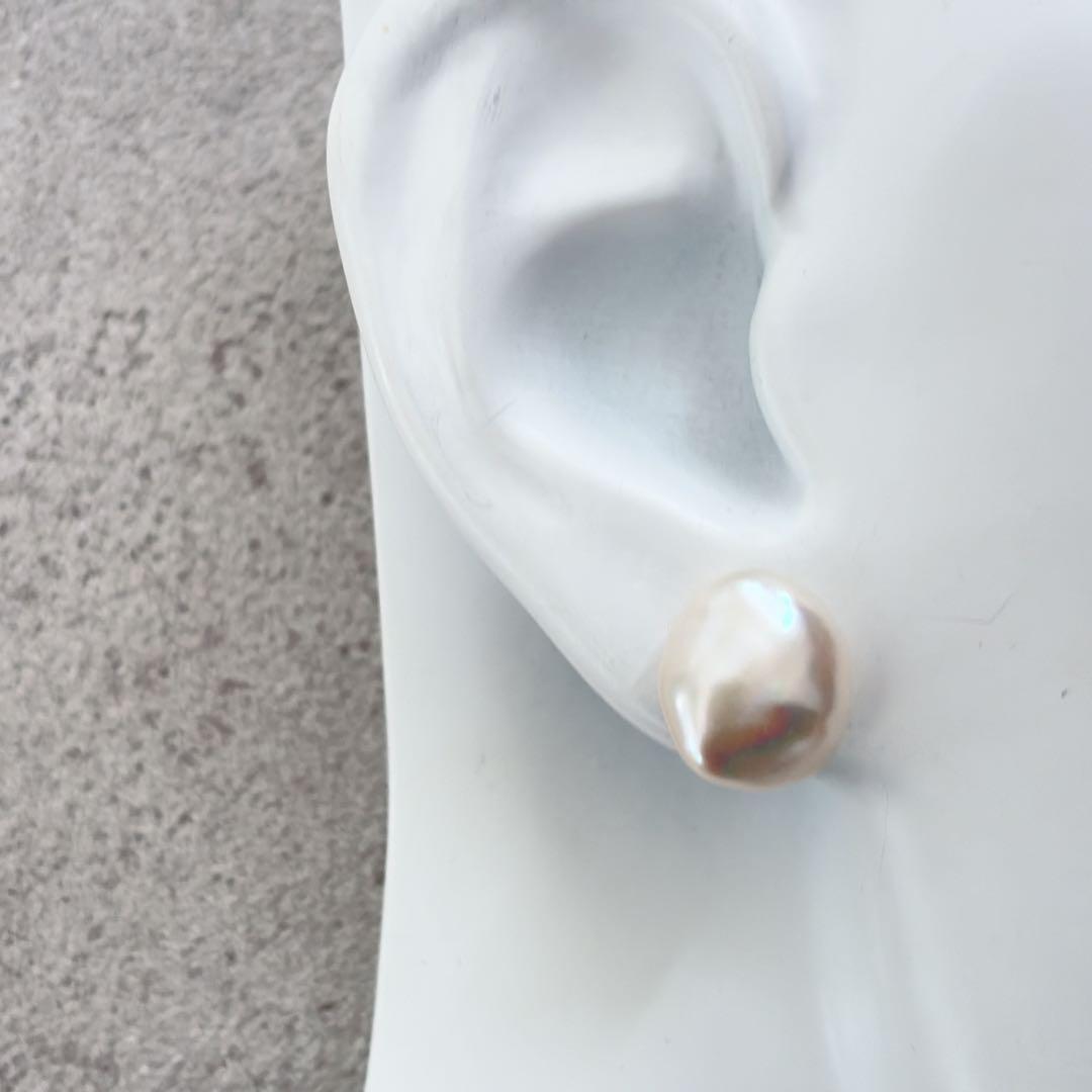 591大粒バロックパール スタッドピアス13mmサージカルステンレスゴールド