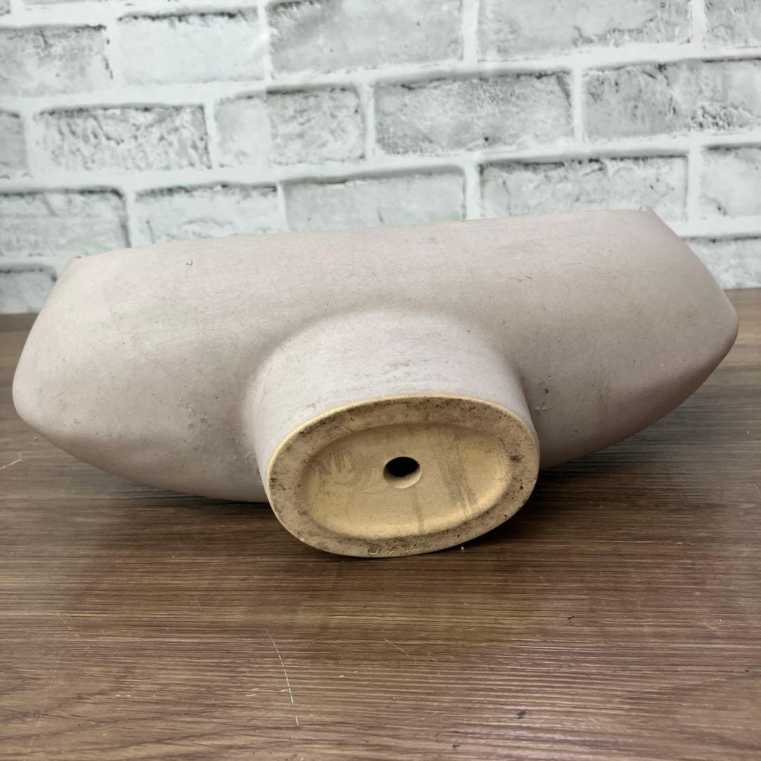 D-壁 花瓶 生け花 華道 陶器 舟形 三日月 ニュアンスカラー 貫入 花器