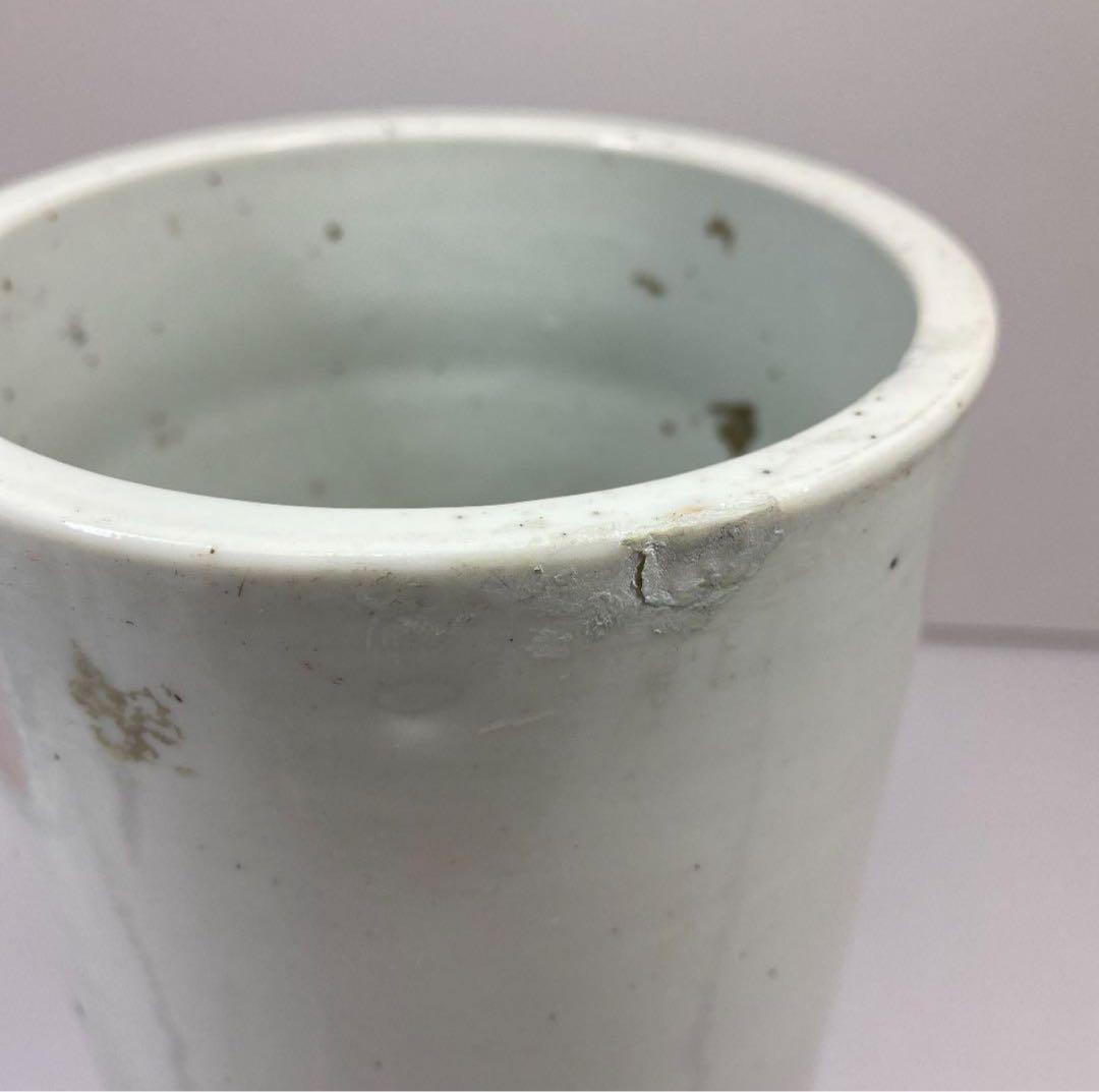 中国古玩　清代 粉彩風景文筒形花瓶　筆筒　高さ28.5㎝