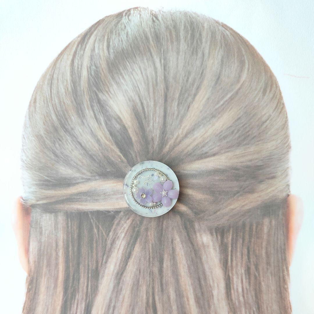《No.2658❀》ハンドメイド　レジンヘアゴム　桜　パープル　リバティ風　大