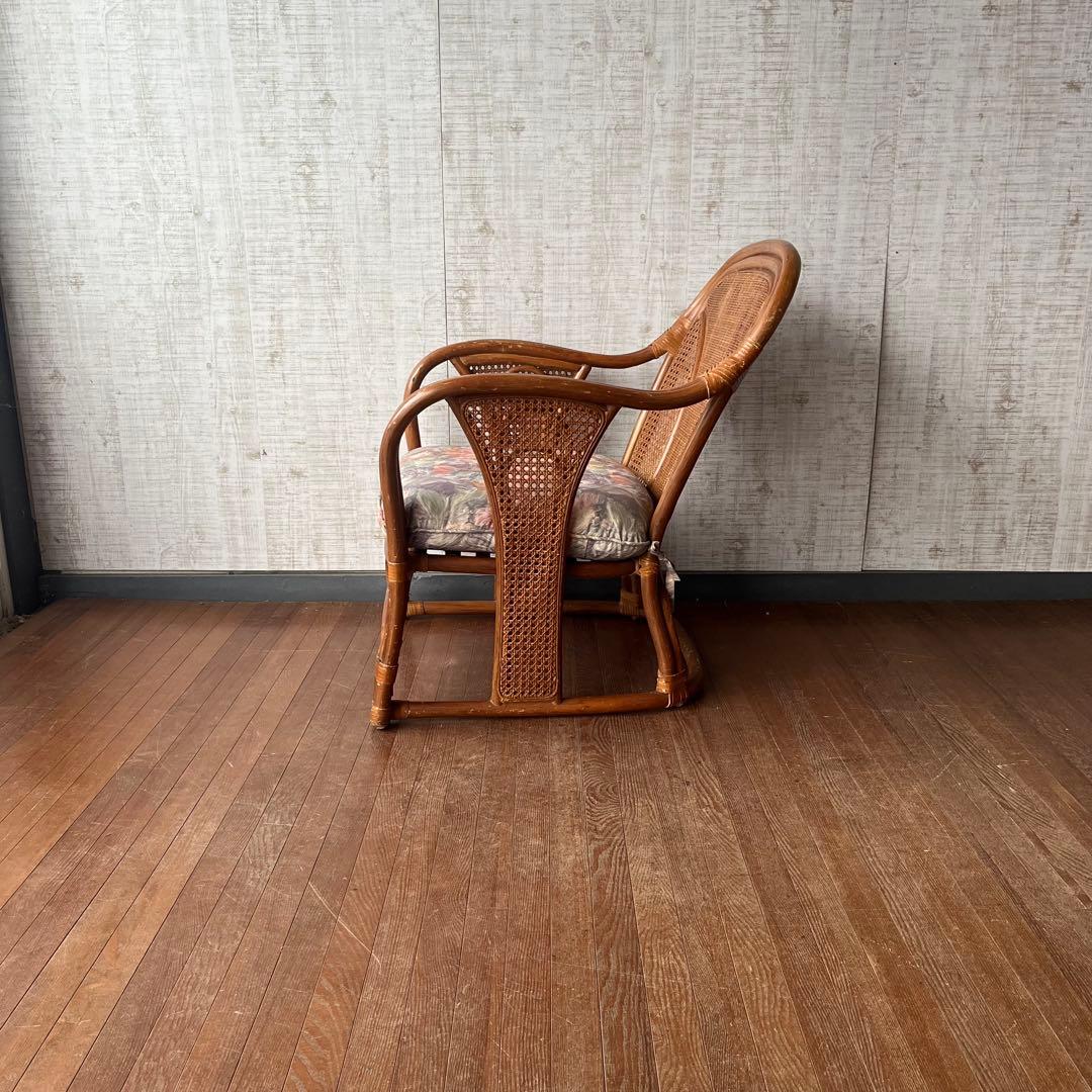 【アンティーク】② 籐 ラタンチェア アームチェア 椅子 クッションチェア