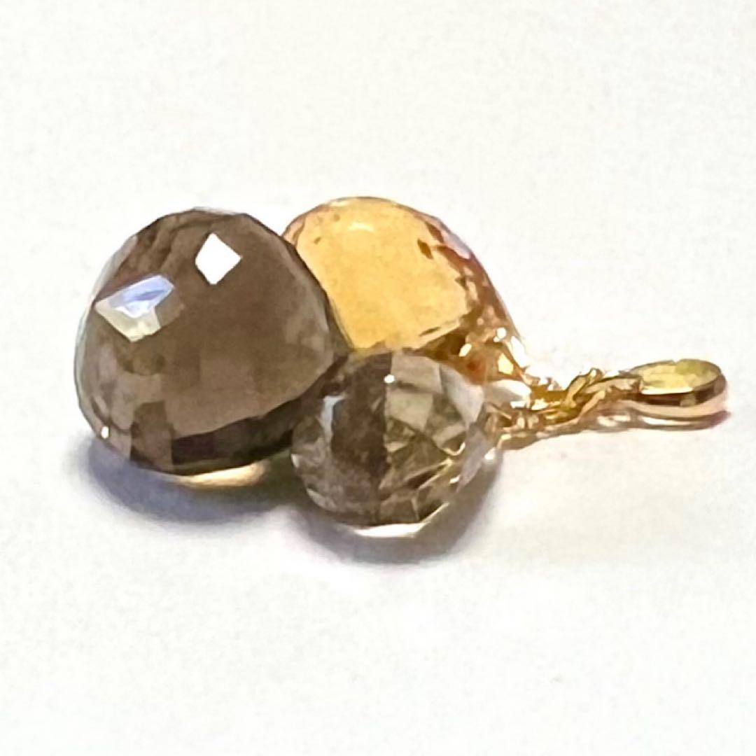 【Rtav】特価 K18 宝石質 スモーキーQ・シトリン クローバー トップ