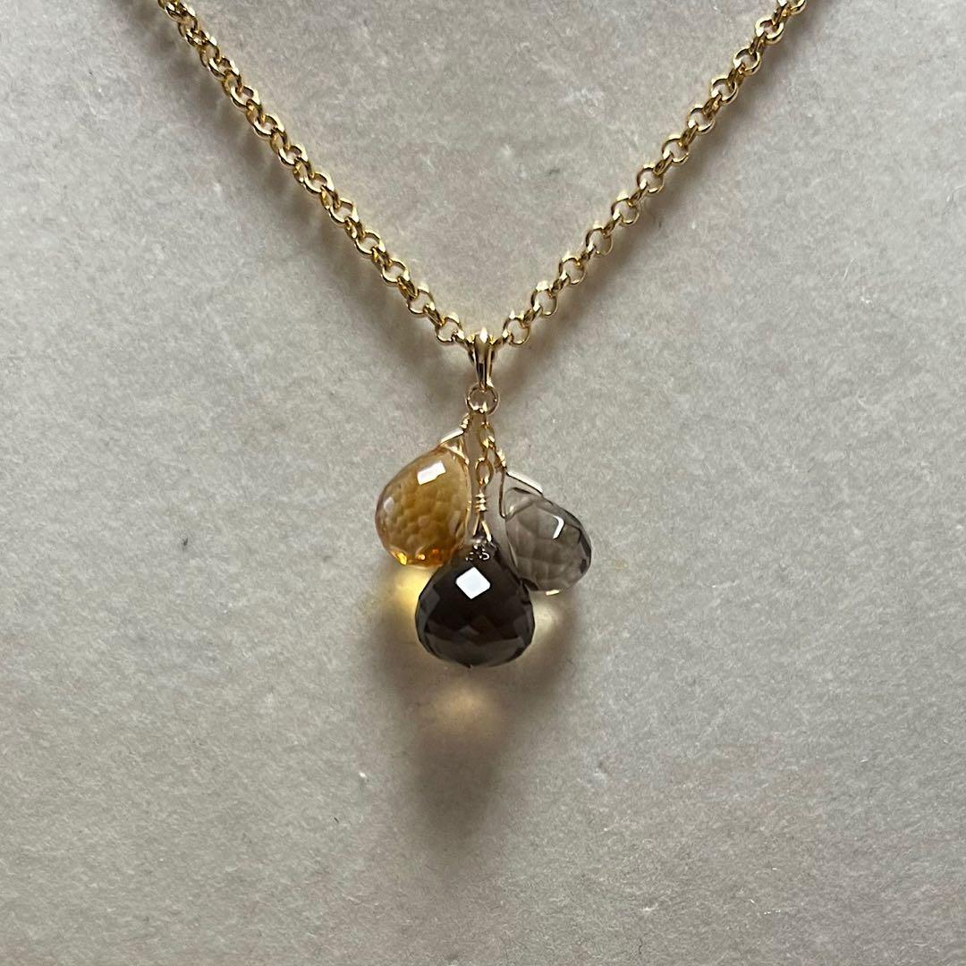 【Rtav】特価 K18 宝石質 スモーキーQ・シトリン クローバー トップ