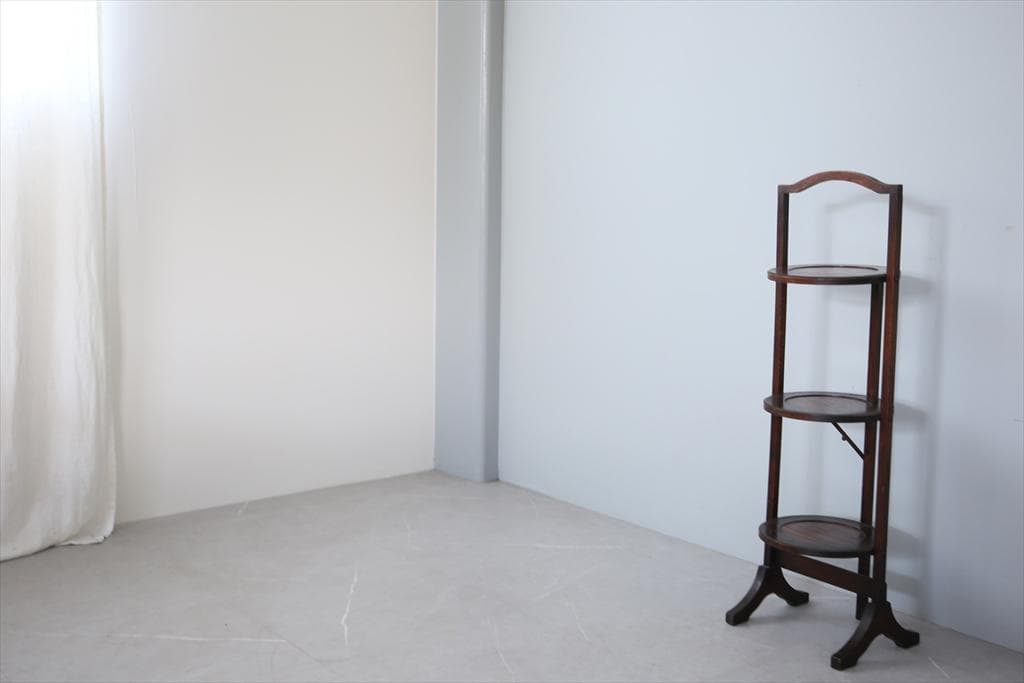 英国アンティーク3連ケーキスタンド/飾り棚/木製テーブル皿/花台(88-116)