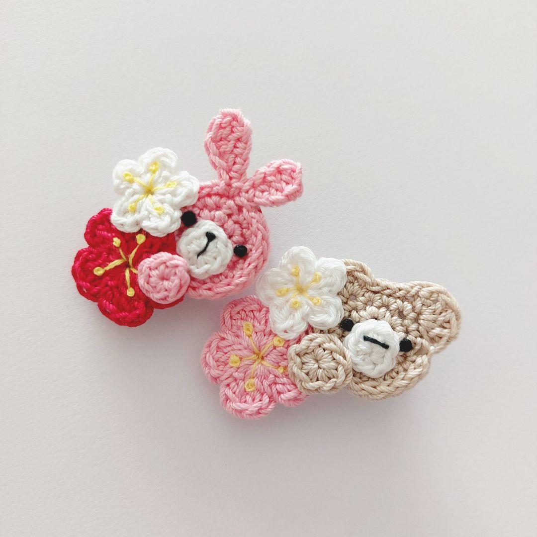 ꫛꫀꪝ【梅の花抱っこうさくま】ベビーヘアクリップ　キッズヘアクリップ　ヘアピン