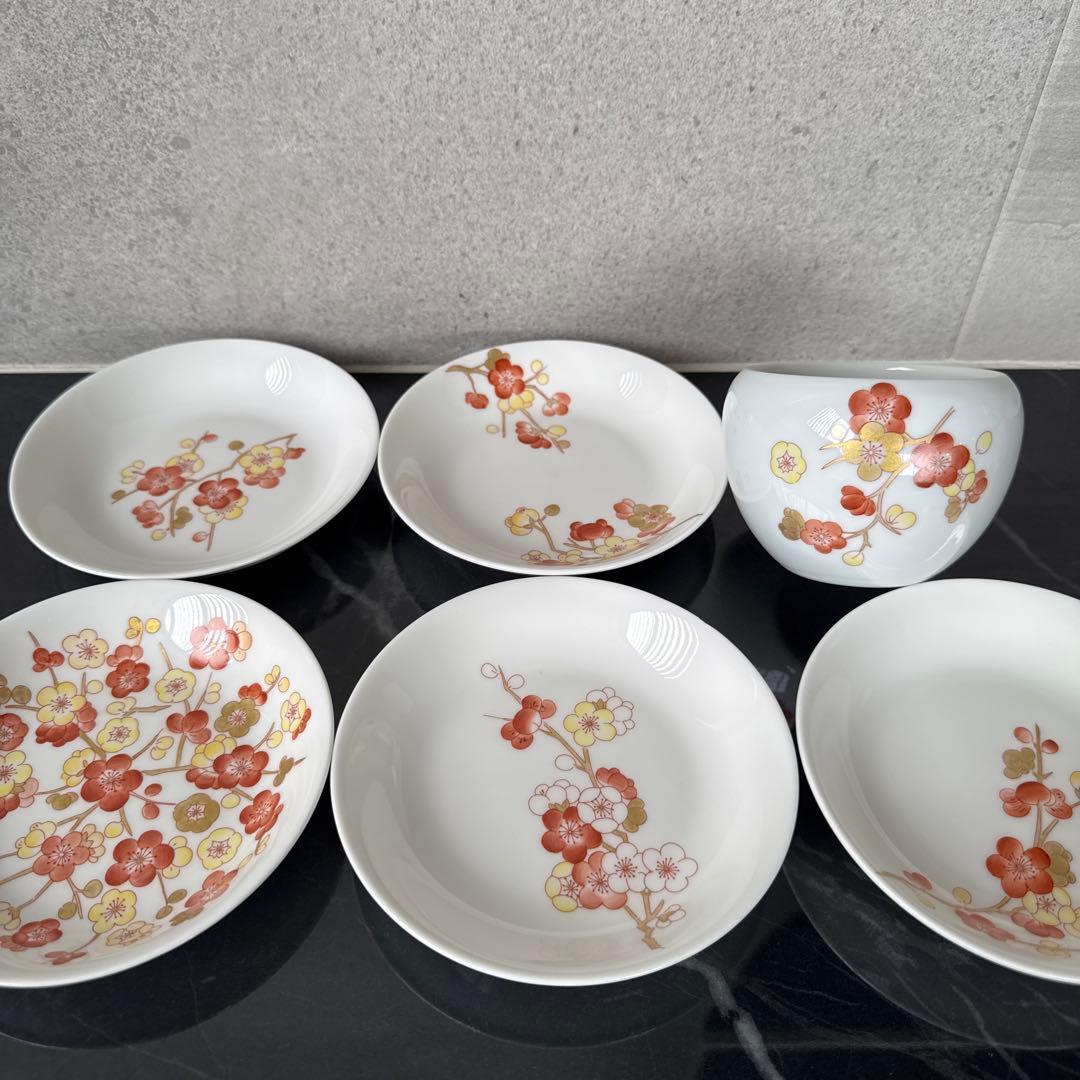 【新品/未使用】手描き、ポーセラーツ/小皿5枚、湯呑み1個