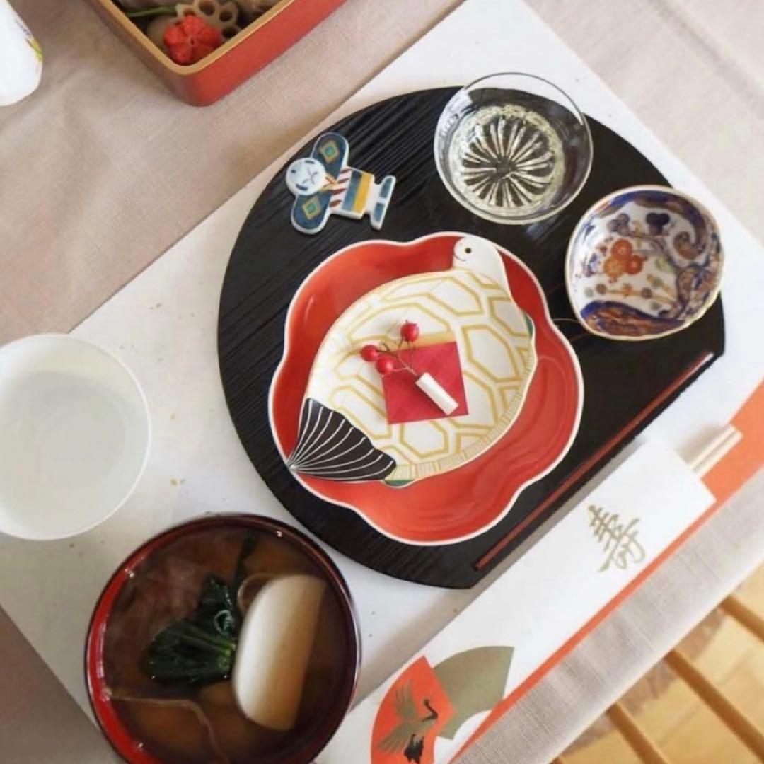 【新品】【大人気】有田焼　幸楽窯　鶴亀銘々皿セット　縁起物