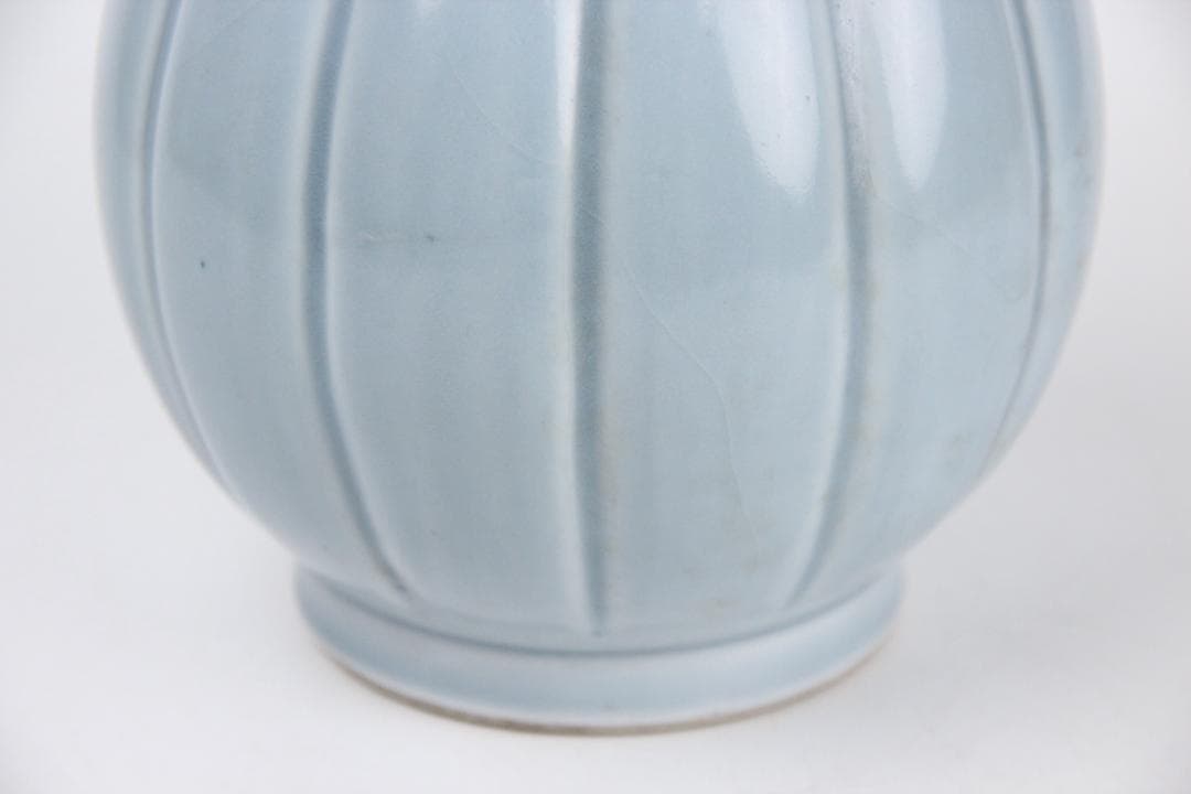 伊藤陶山 造 天藍瓷 耳付 花瓶 花鉢 共箱 AR2119