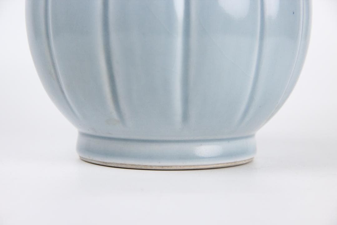 伊藤陶山 造 天藍瓷 耳付 花瓶 花鉢 共箱 AR2119