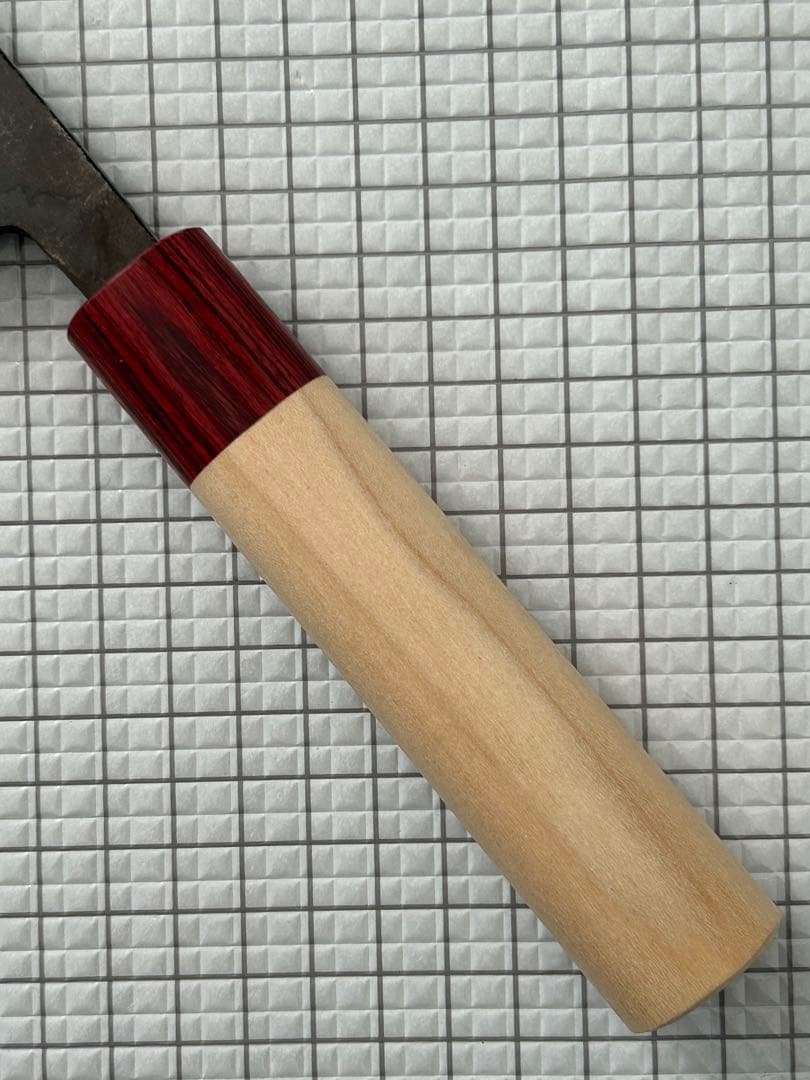 包丁 菜切包丁 菜切 ダマスカス 安来鋼青紙２号 165mm 黒打ち 朴丸柄 ②