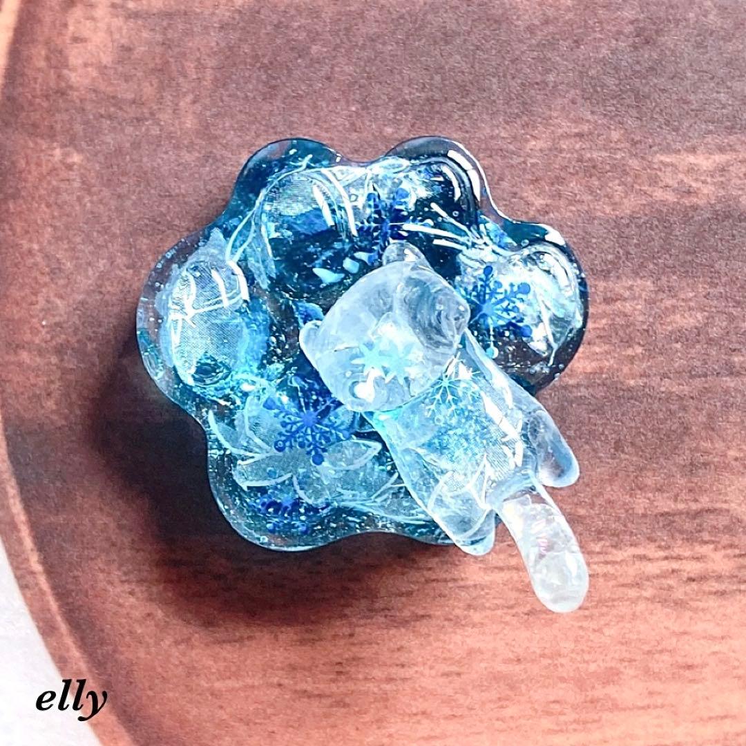 【やの様】1661.天然石　オブシディアン　和柄　じゃれ猫　レジン　キーホルダー