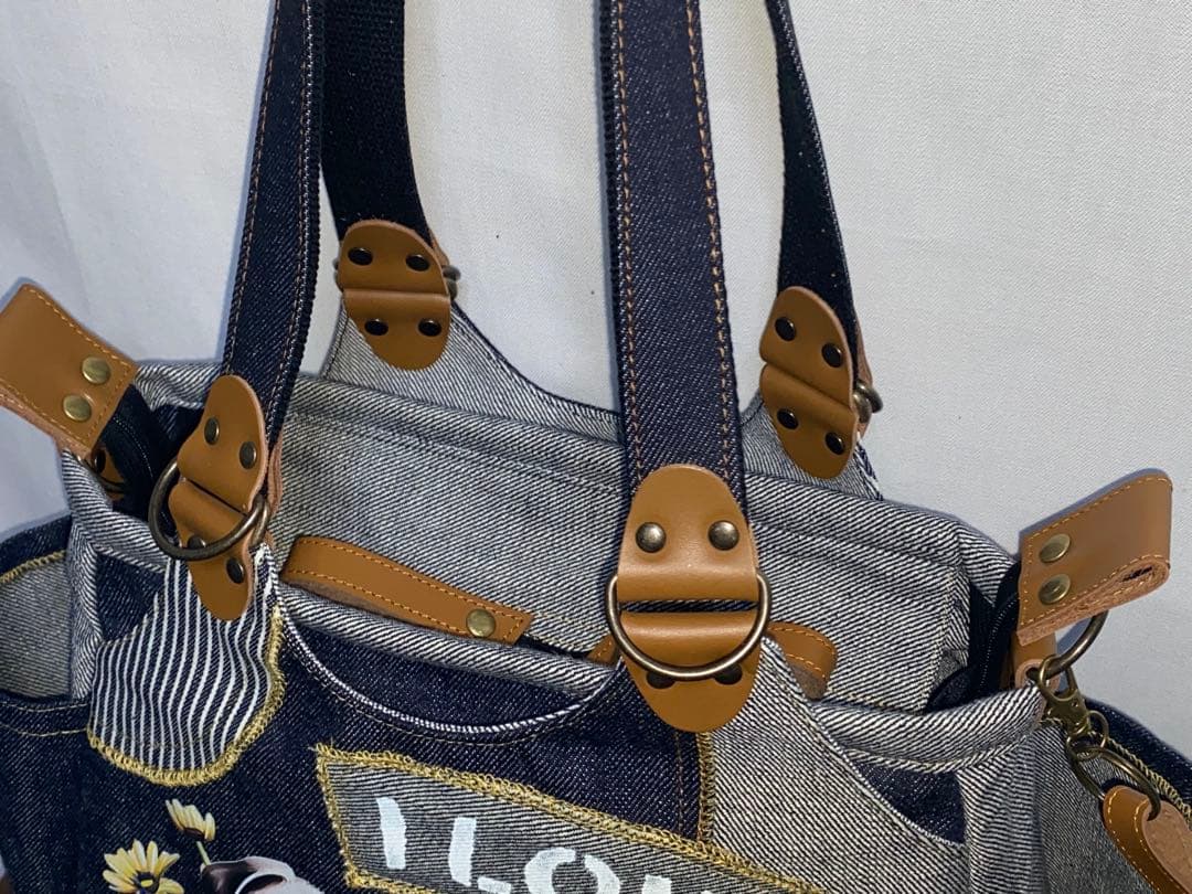 ハンドメイド☆岡山デニム&ステンシル☆パグ☆リュック対応☆4wayあおりバッグ