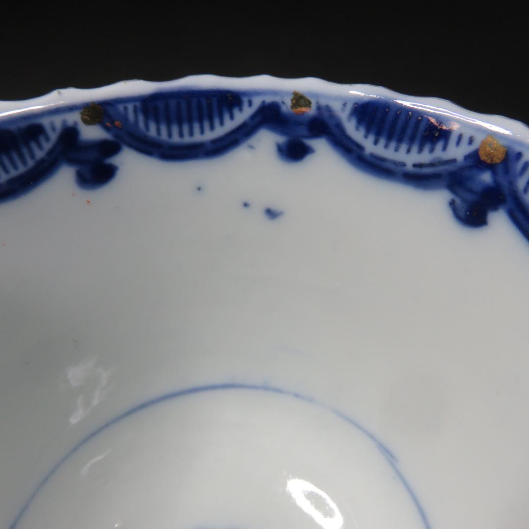 蕎麦猪口 向付 5客 色絵付 窯傷 花文様 金彩 明治 大正