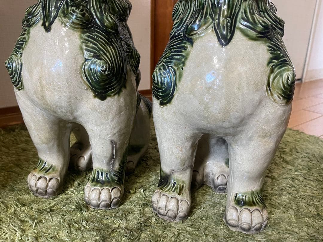 シーサー像 陶器製 対の置物 高さ約37cm