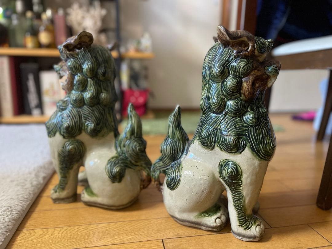 シーサー像 陶器製 対の置物 高さ約37cm