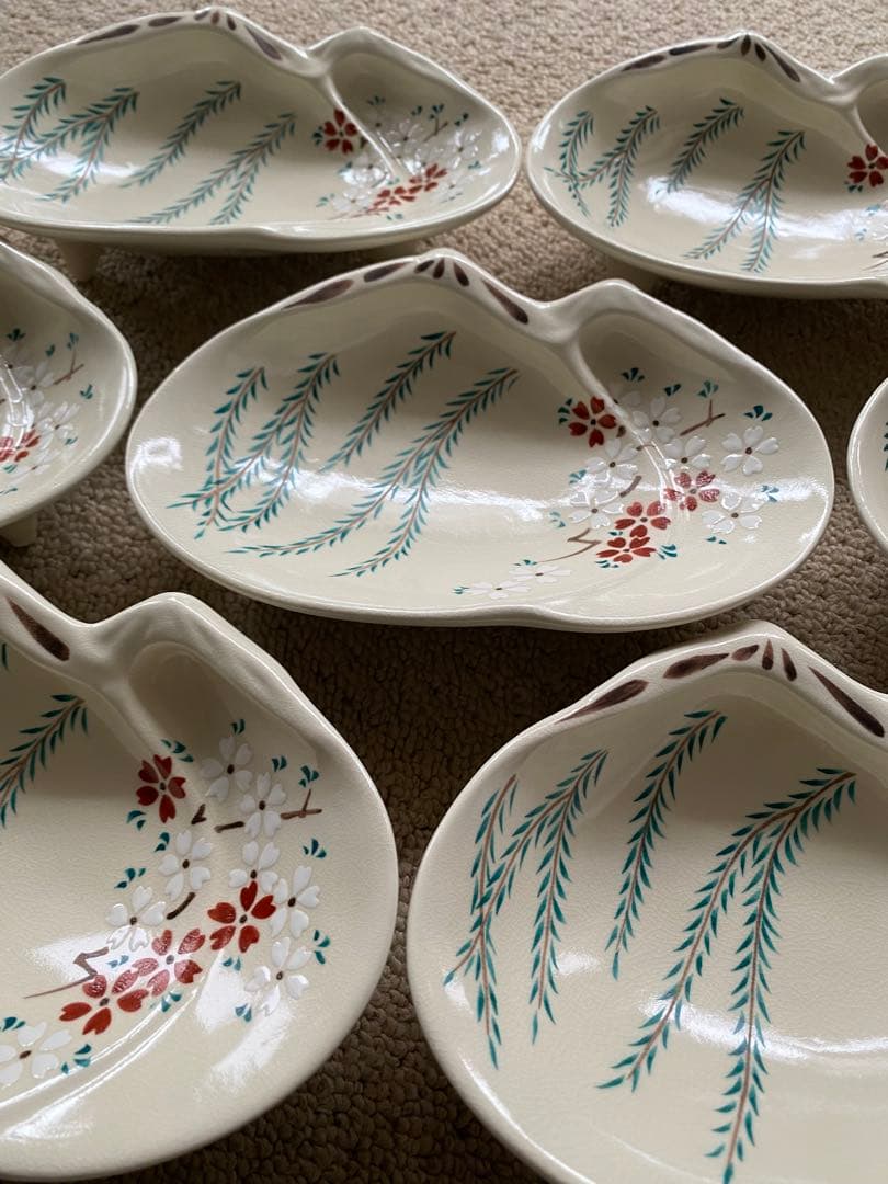 京焼　向付仁清重ね蛤 柳と桜2客　新品未使