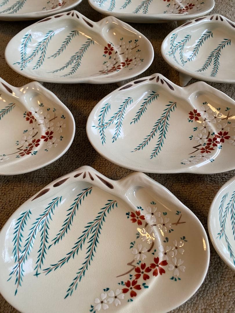 京焼　向付仁清重ね蛤 柳と桜2客　新品未使