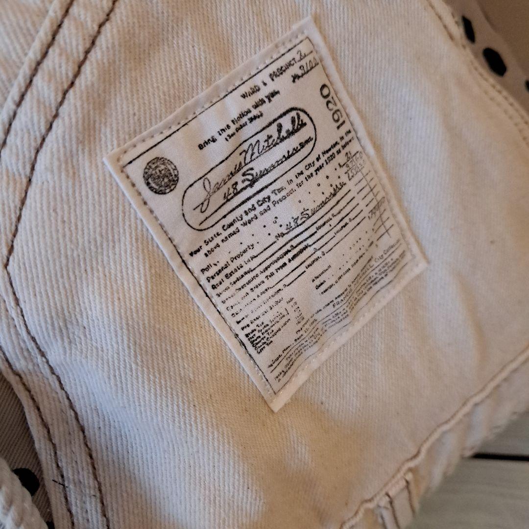 オーダー商品　デニムリメイクバッグ　巾着　オーバーオール　アイボリー　LL