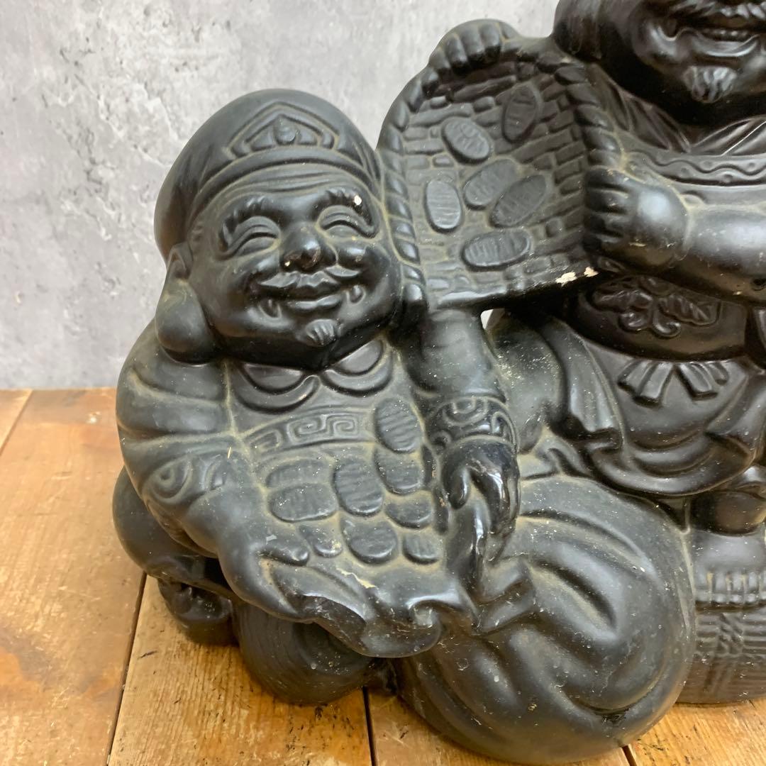 E-4 【極美品】恵比寿大黒 置物 縁起物 二柱セット 七福神 時代物 骨董 開