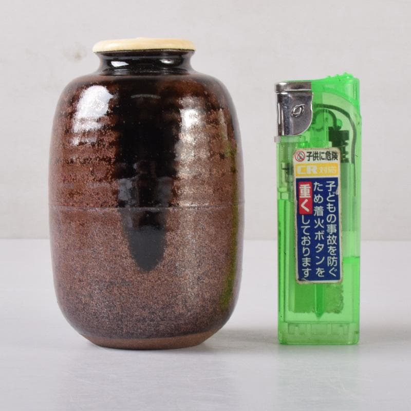 茶道具　平安　笹田有祥作　模六条　肩衝茶入　仕覆付　共箱　V　7288