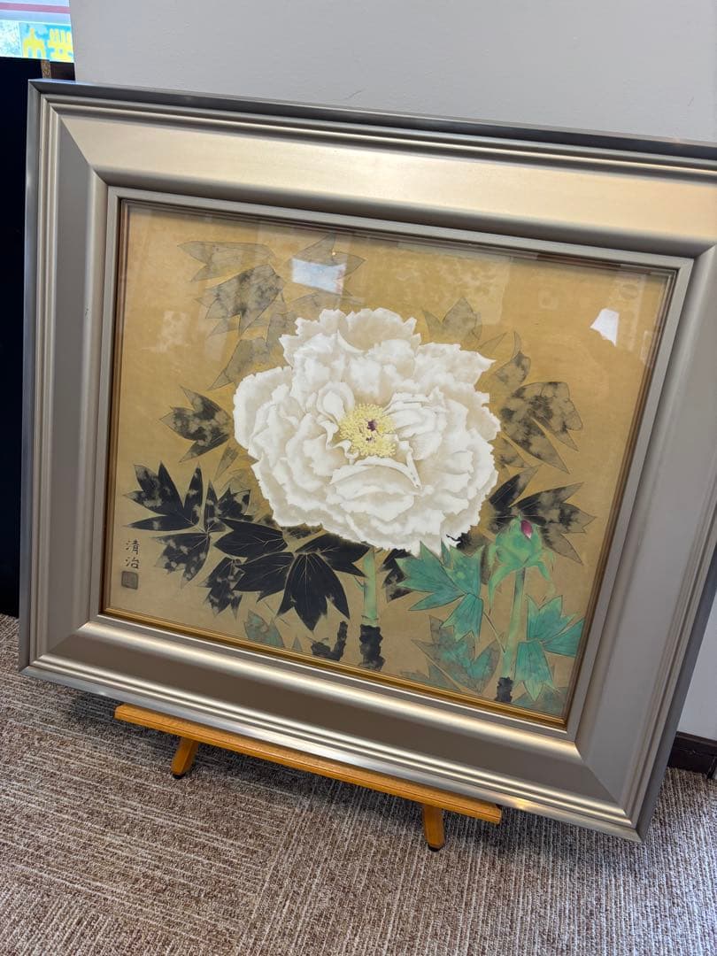 井上清治画伯 富貴花 牡丹 日本画 F10 院展作家　東京芸術大学