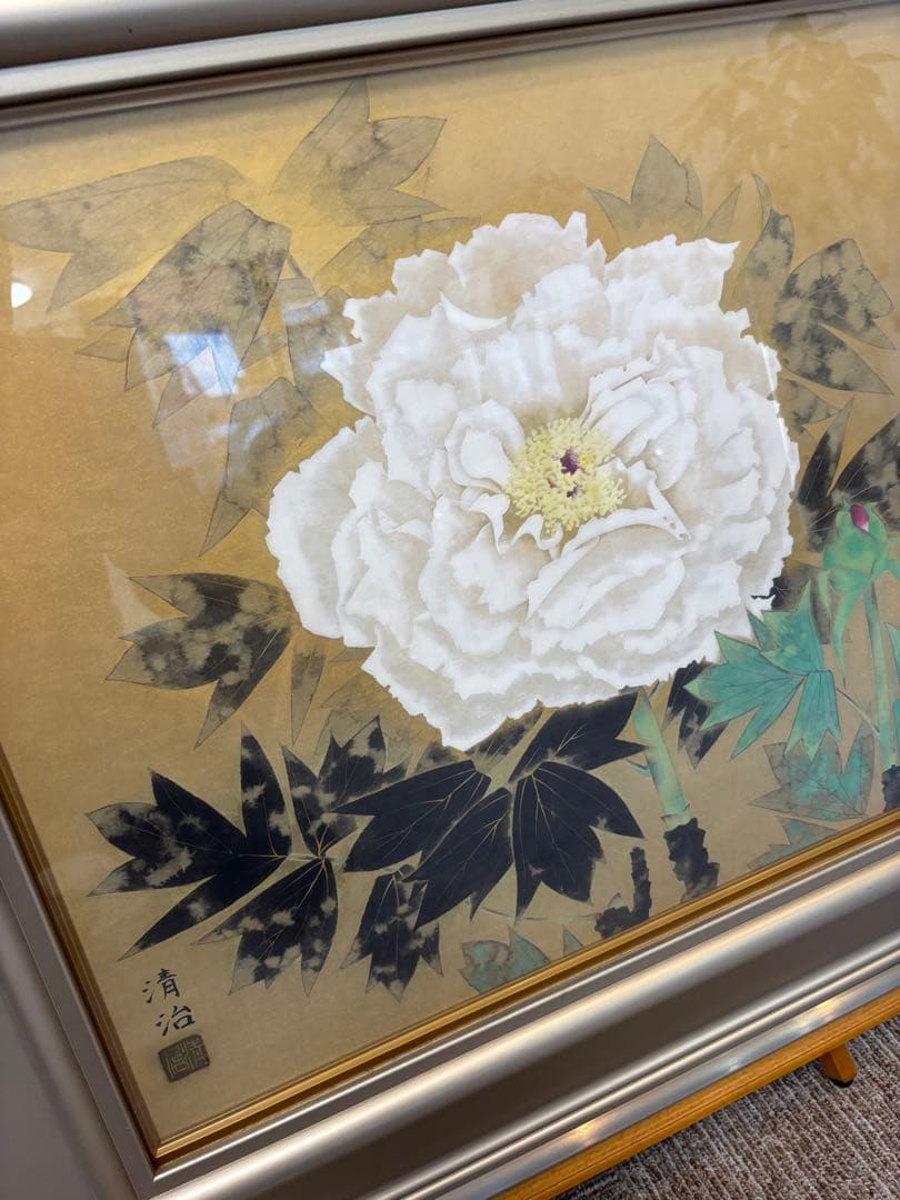 井上清治画伯 富貴花 牡丹 日本画 F10 院展作家　東京芸術大学