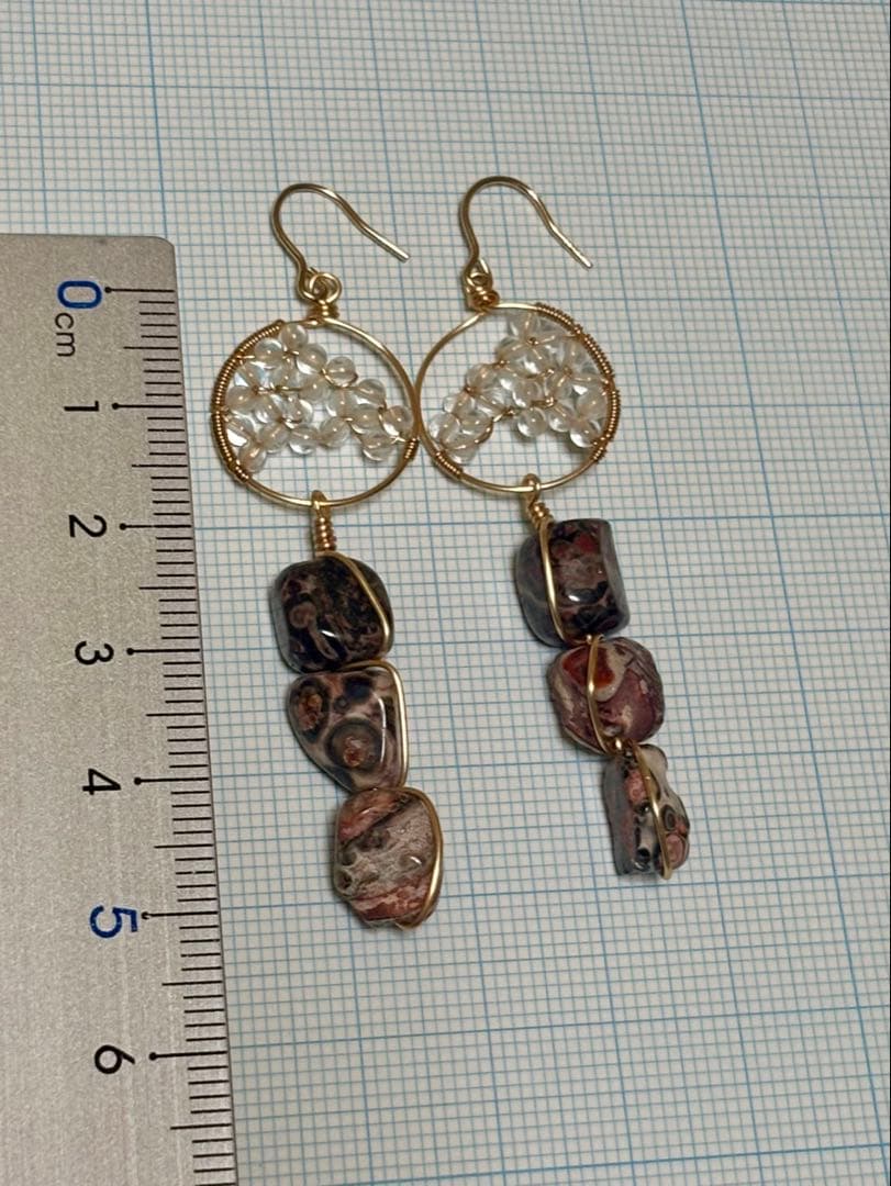 K14GF ジャスパー 水晶　ブラブラピアス