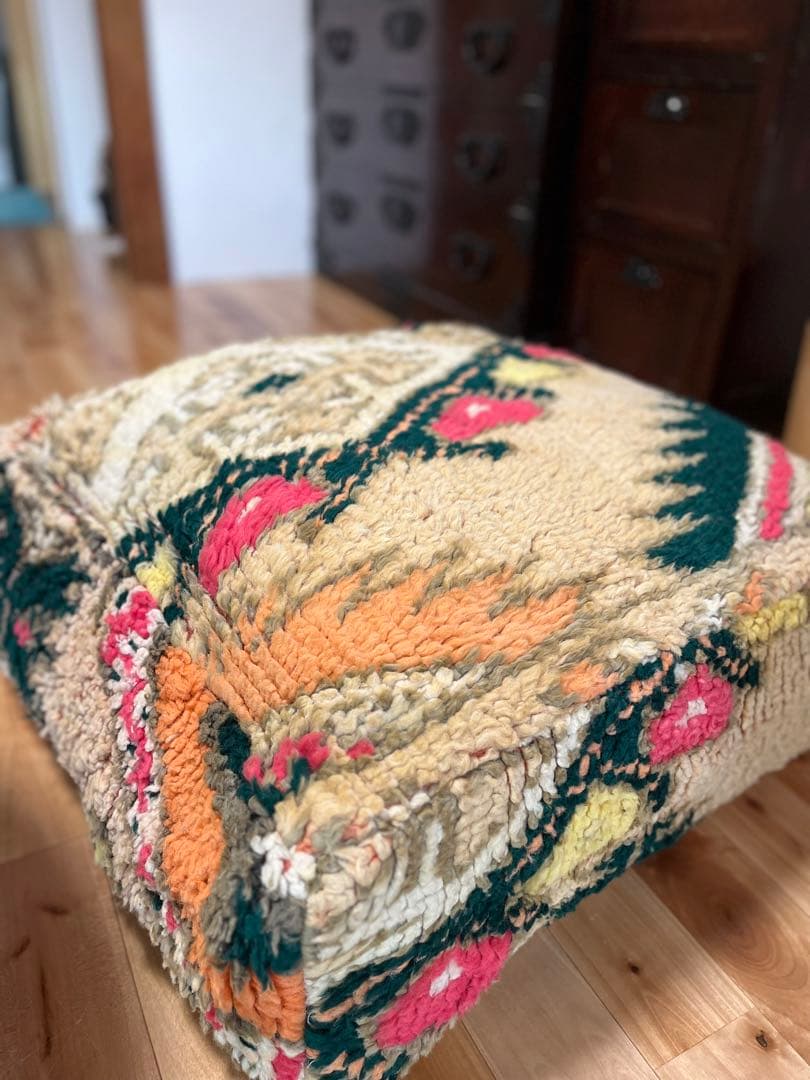 vintage floor cushion　グリーンベージュ