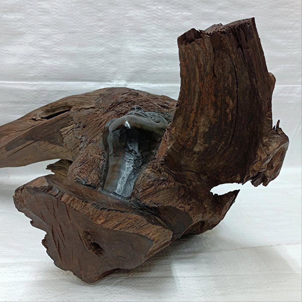 希少　ケニア黒檀無垢　手彫り民族顔　天然木オブジェ　流木　アクアリウム