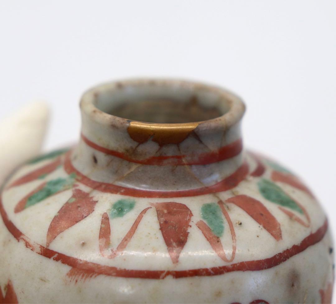 中国　明時代　紅緑彩茶壺　木箱入　送料込み0321