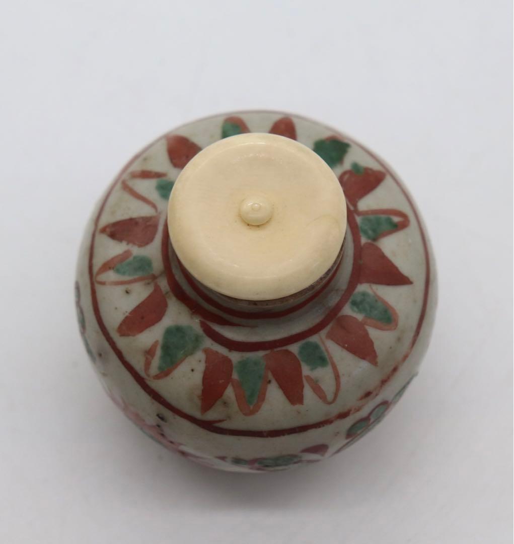 中国　明時代　紅緑彩茶壺　木箱入　送料込み0321