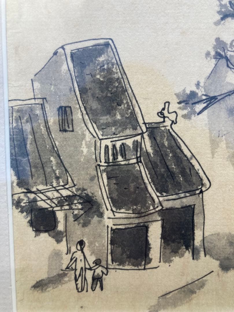 モノクロ絵画 木製フレーム付き