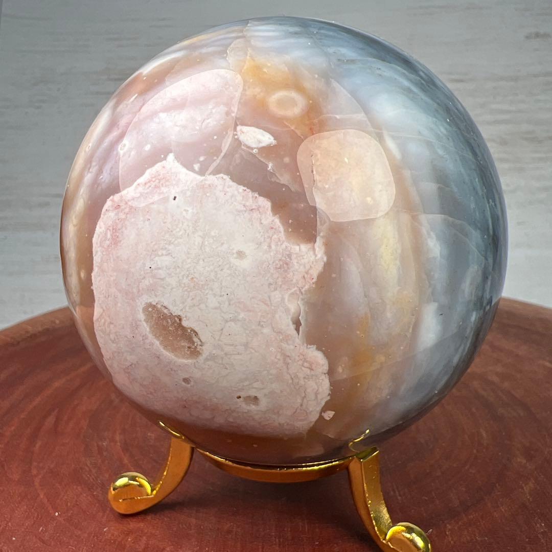 天然石　ペトリファイドウッド　スフィア　79ミリ　台座付き　宇宙のようなペトリ