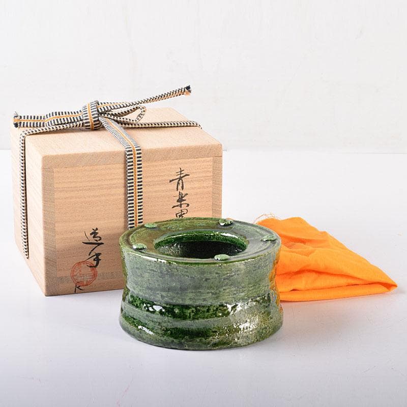 茶道具　中村道年作　青楽累座灰皿　共布共箱　V　7152