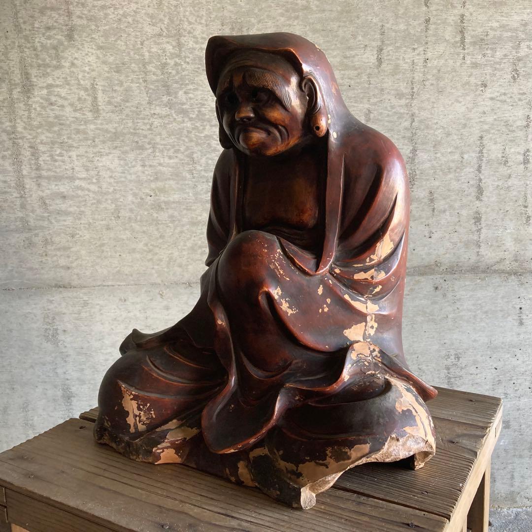 古い達磨大師像 置物 オブジェ 大型 和風 陶器 古美術 骨董品 レトロ