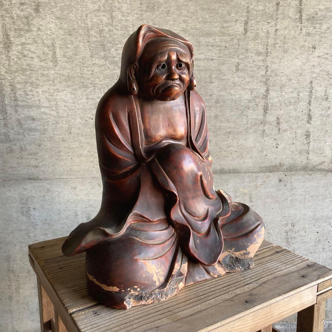 古い達磨大師像 置物 オブジェ 大型 和風 陶器 古美術 骨董品 レトロ