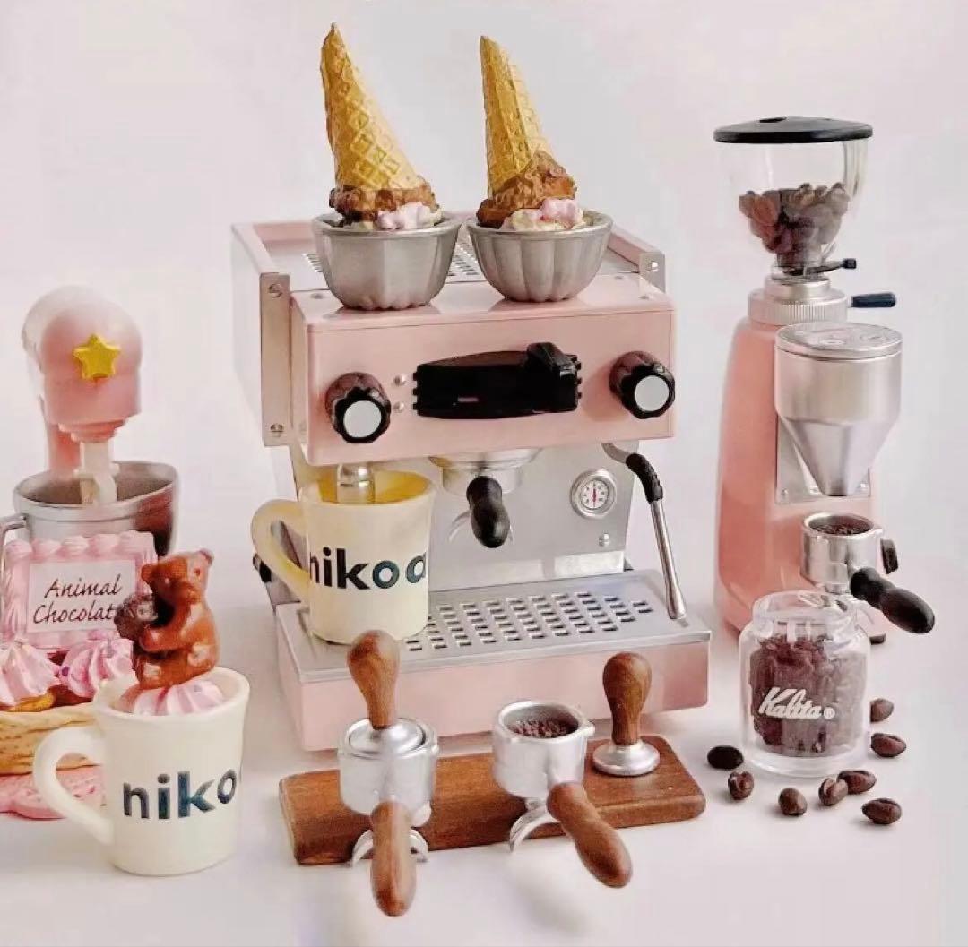 ミニチュア　コーヒーマシン　エスプレッソマシン　サクラピンク　ドールハウス