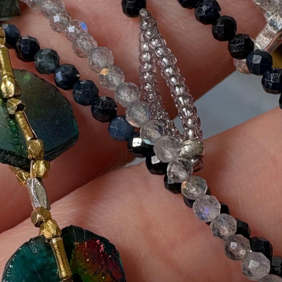 サファイア　ローマングラス　カレンシルバーネックレス