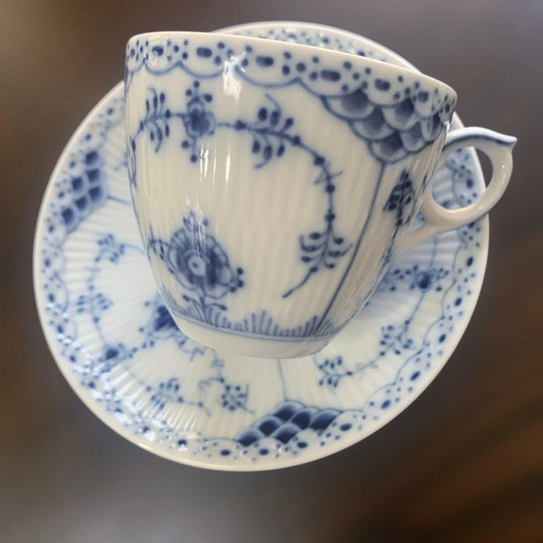 美品✨ロイヤルコペンハーゲン ハーフレースコーヒーカップ＆ソーサー2客