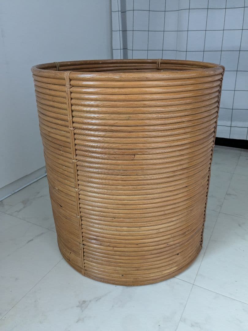 多用途 大型 オールド ラタンバスケット サイドテーブル モダン 収納 籐籠