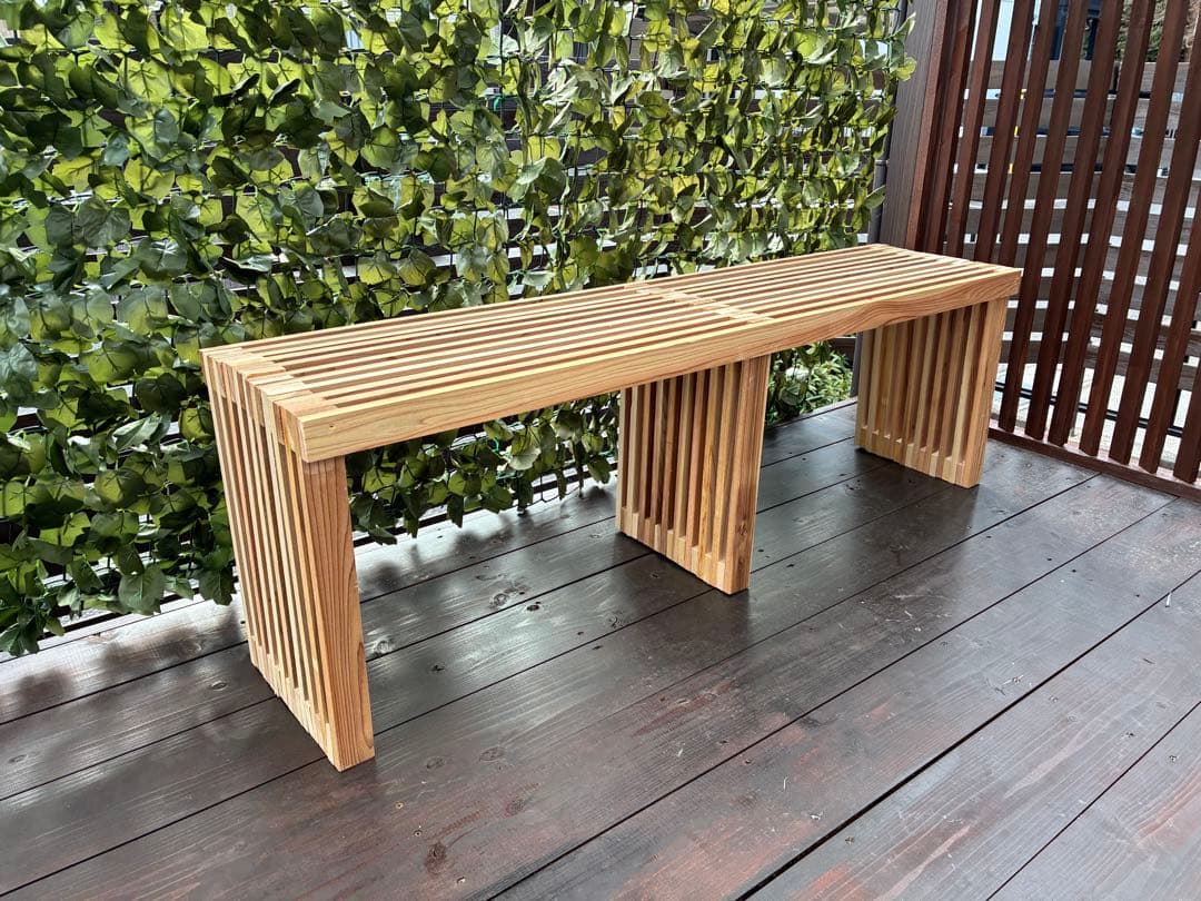 【杉無垢材】木製ベンチ／スリットデザイン｜ハンドメイド・ナチュラルインテリア