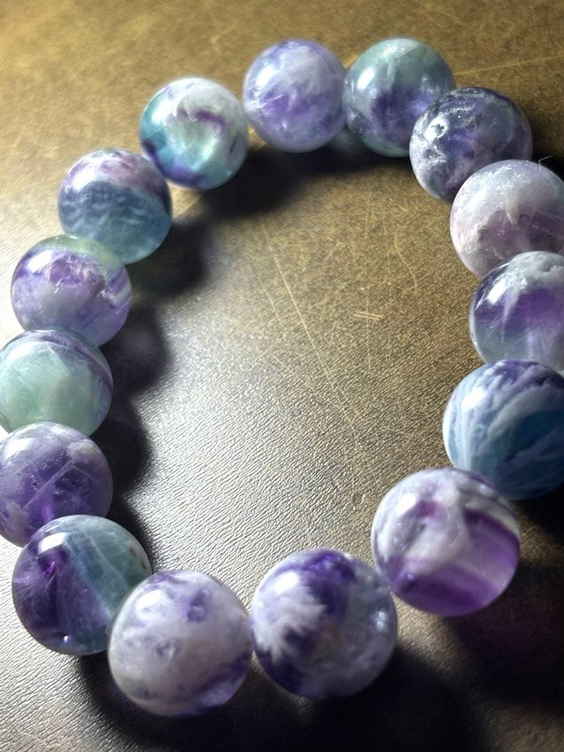 【極上】エンジェルフェザーフローライト ブレスレット14㎜新品ブルーパープル