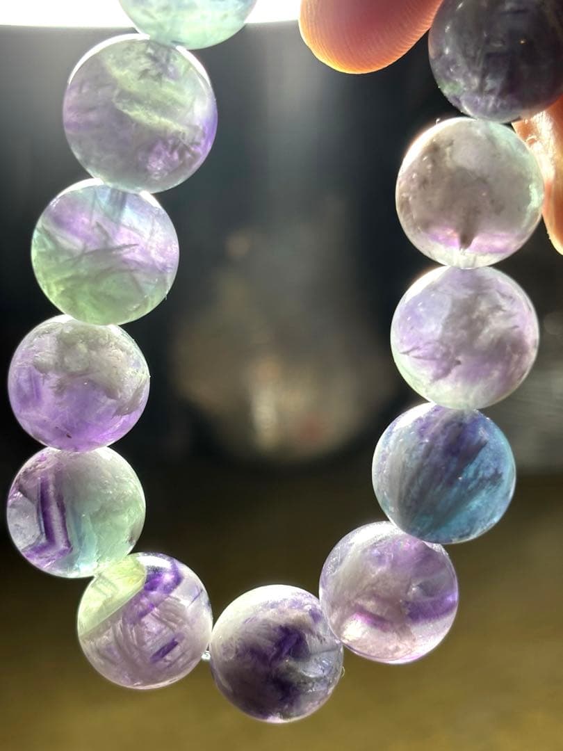 【極上】エンジェルフェザーフローライト ブレスレット14㎜新品ブルーパープル